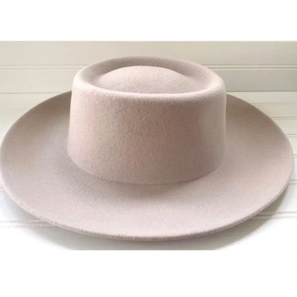 New GIGI POP Ginger Gambler Ivory Wool Wide Brim Stiff Hat Womens Size M L59